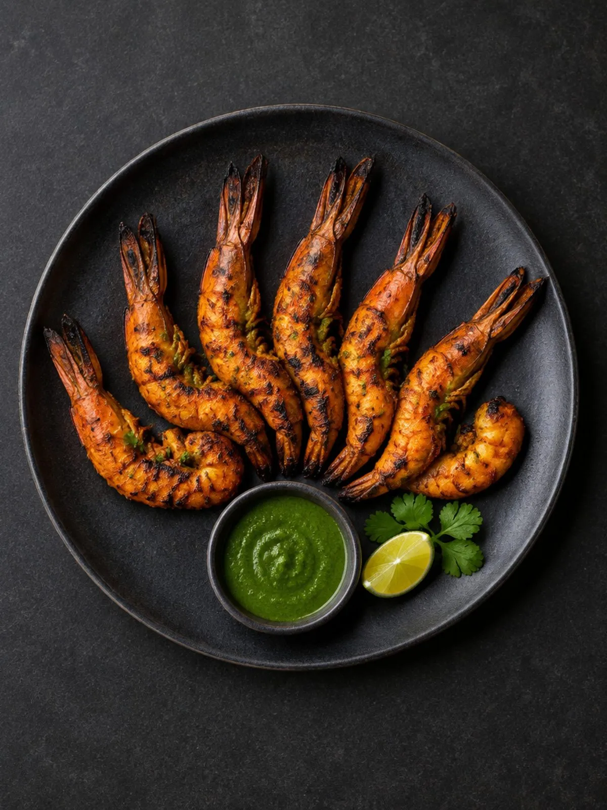 Tandoori prawns with green chutney at Anara
