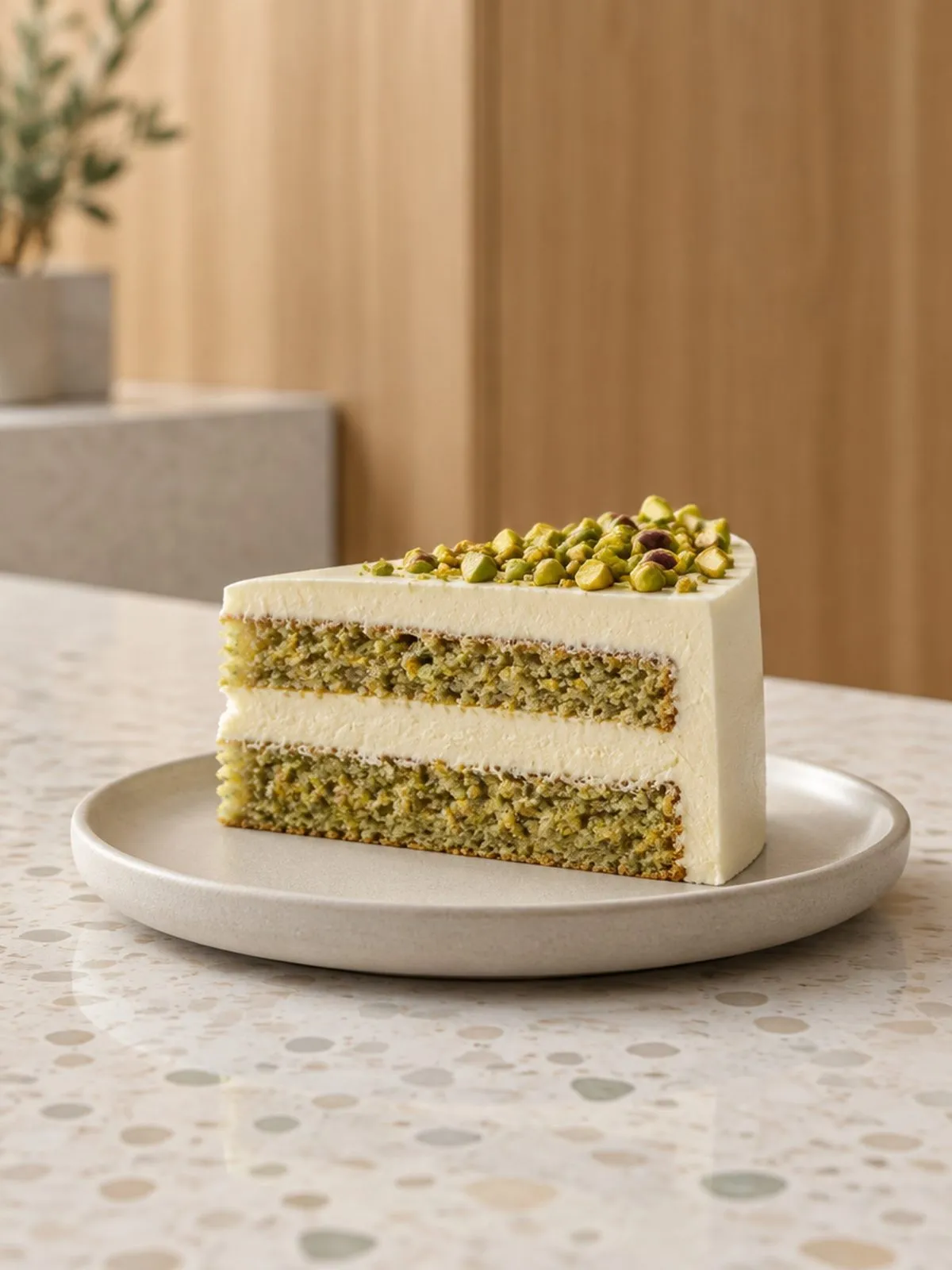 A slice of pistachio cake at Archi