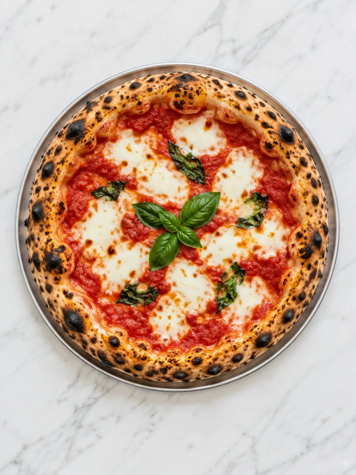 A margherita pizza seen from above at Bianco Ristorante