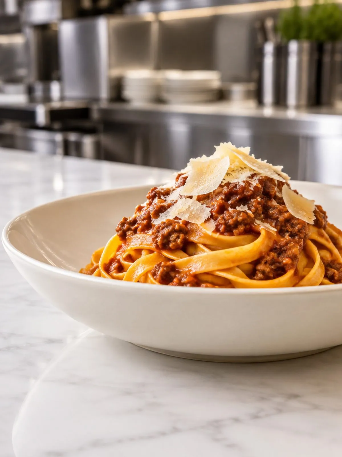 Handmade tagliatelle with ragu at Bianco Ristorante
