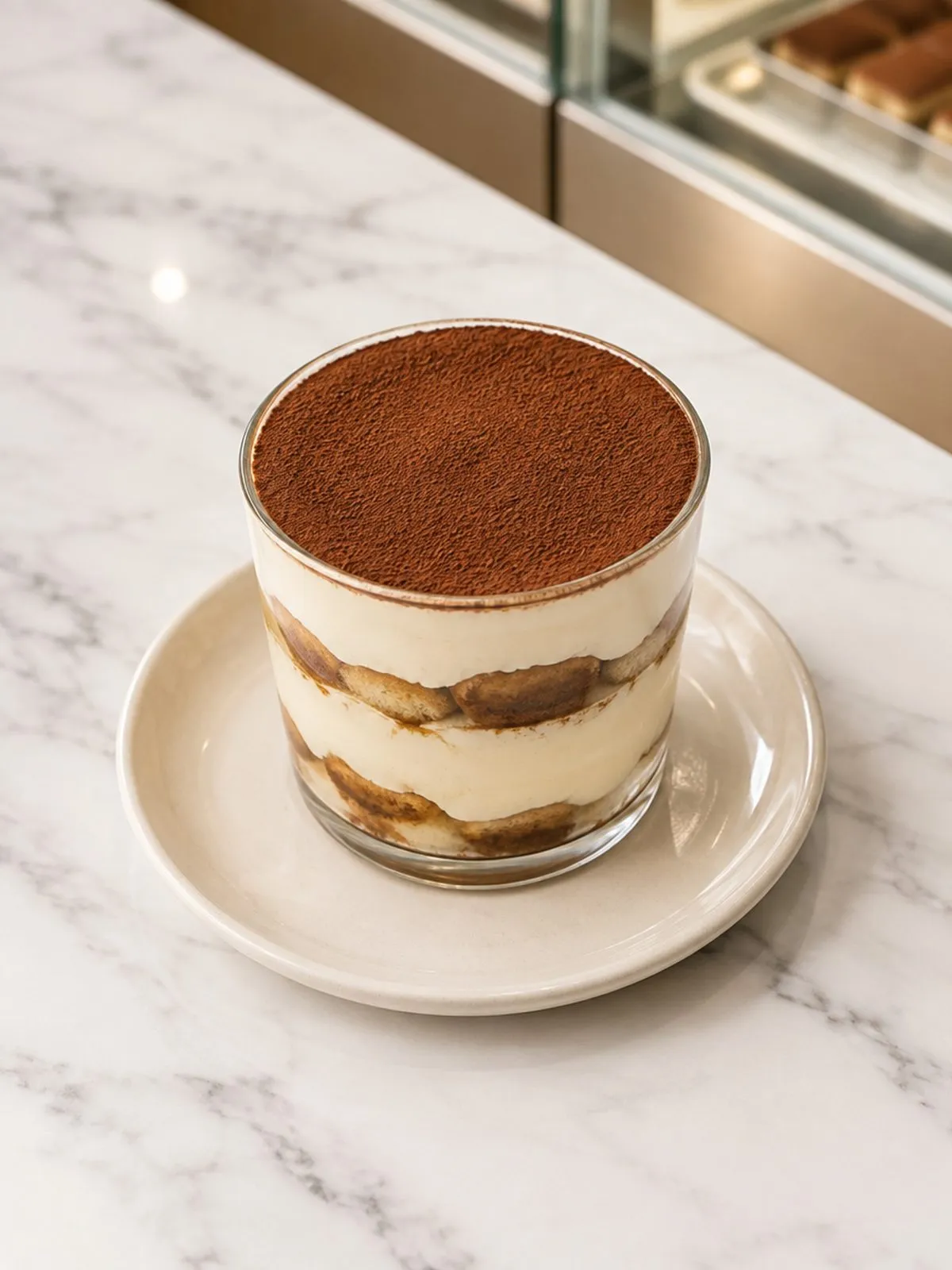 Tiramisu dusted with cocoa at Bianco Ristorante
