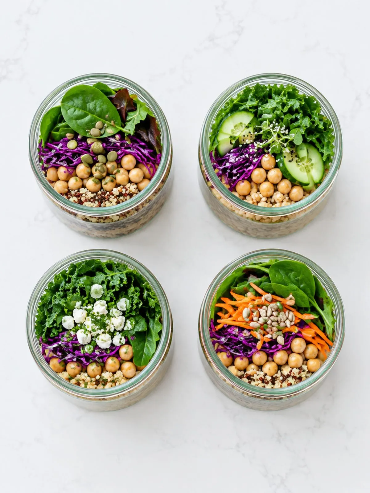 Prepared salad jars seen from above at Grab’It